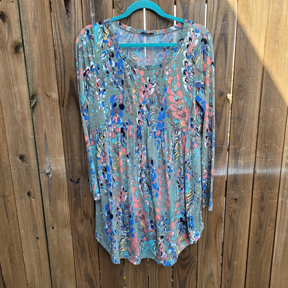 JODIFL Multicolor Floral Long Sleeve Tunic Dress Size 6 Stretchy